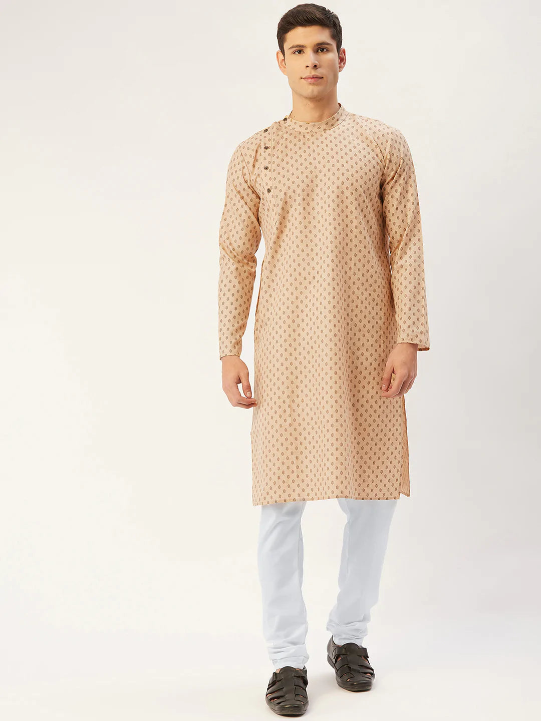 Jompers Men's Beige Cotton printed kurta Pyjama Set ( JOKP 652 Beige )