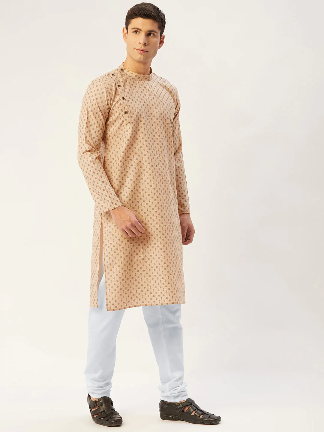 Jompers Men's Beige Cotton printed kurta Pyjama Set ( JOKP 652 Beige )