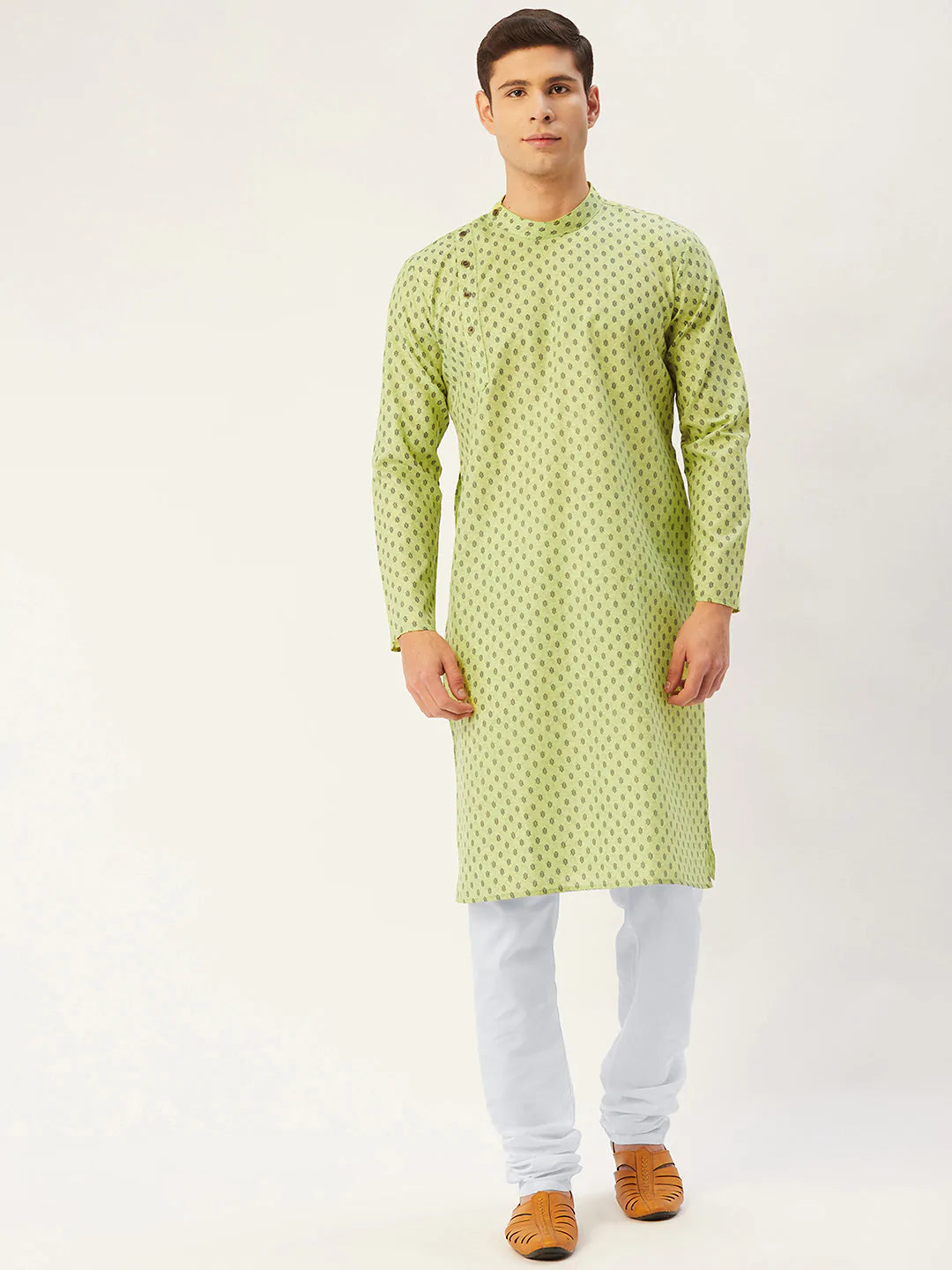 Jompers Men's Green Cotton printed kurta Pyjama Set ( JOKP 652 Green )