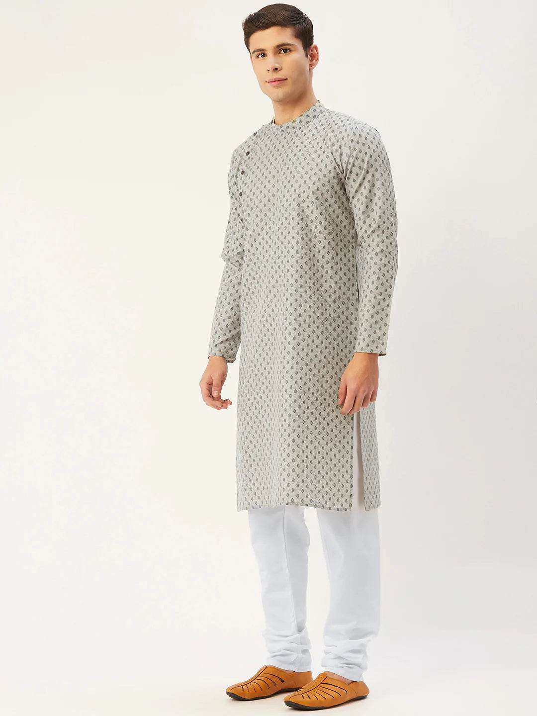 Jompers Men's Grey Cotton printed kurta Pyjama Set ( JOKP 652 Grey )