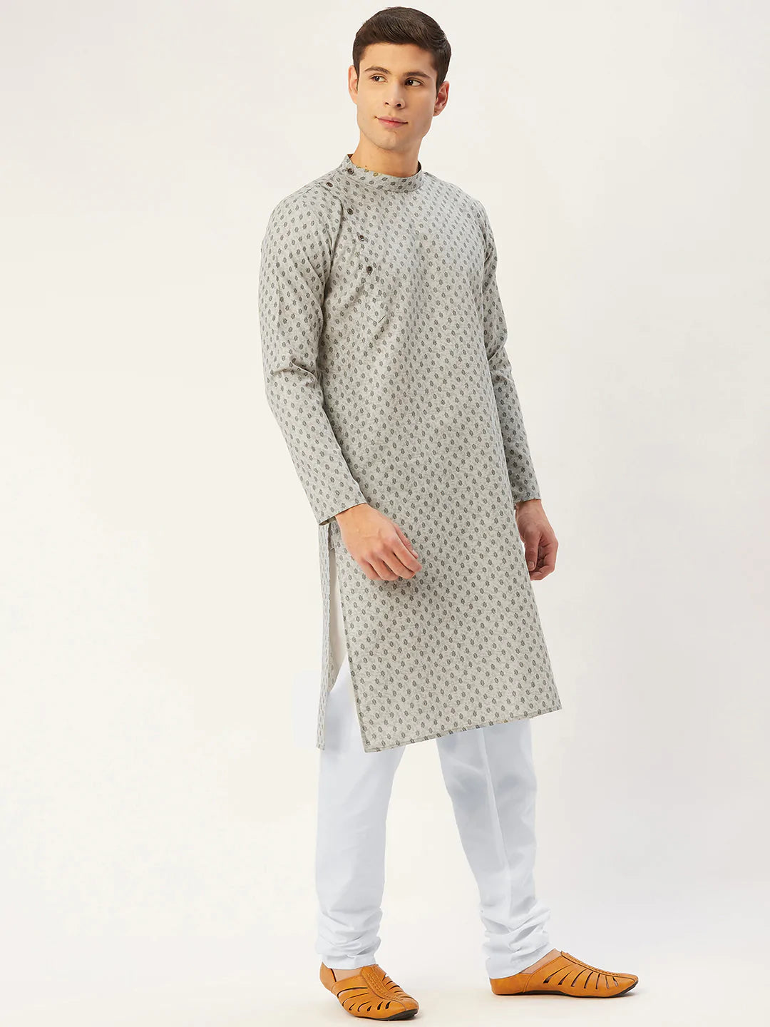 Jompers Men's Grey Cotton printed kurta Pyjama Set ( JOKP 652 Grey )