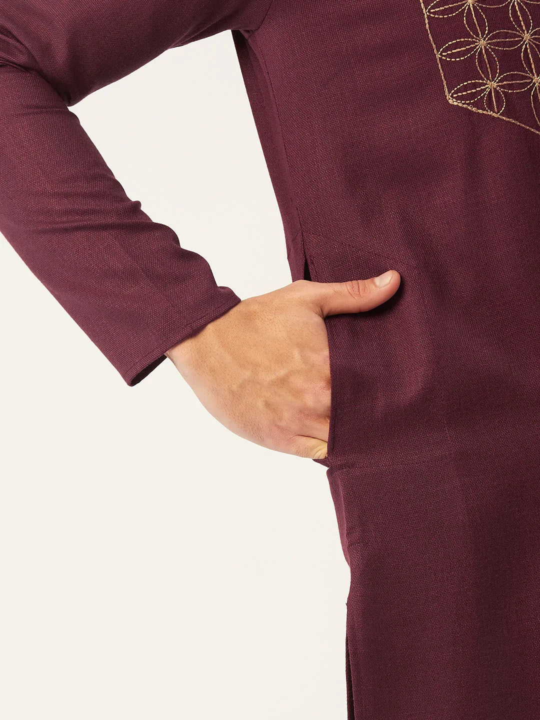 Jompers Men's Maroon Cotton Embroidered Kurta Only ( KO 654 Maroon )