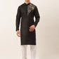 Men's Cotton Embroidered Kurta Pajama Sets ( JOKP 655 Black )