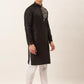 Men's Cotton Embroidered Kurta Pajama Sets ( JOKP 655 Black )