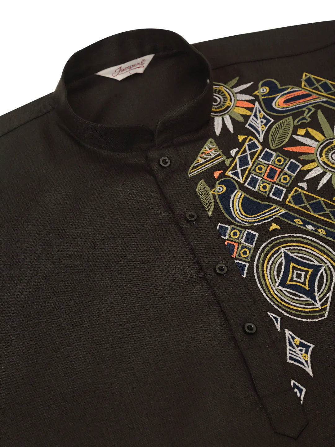 Men's Cotton Embroidered Kurta Pajama Sets ( JOKP 655 Black )