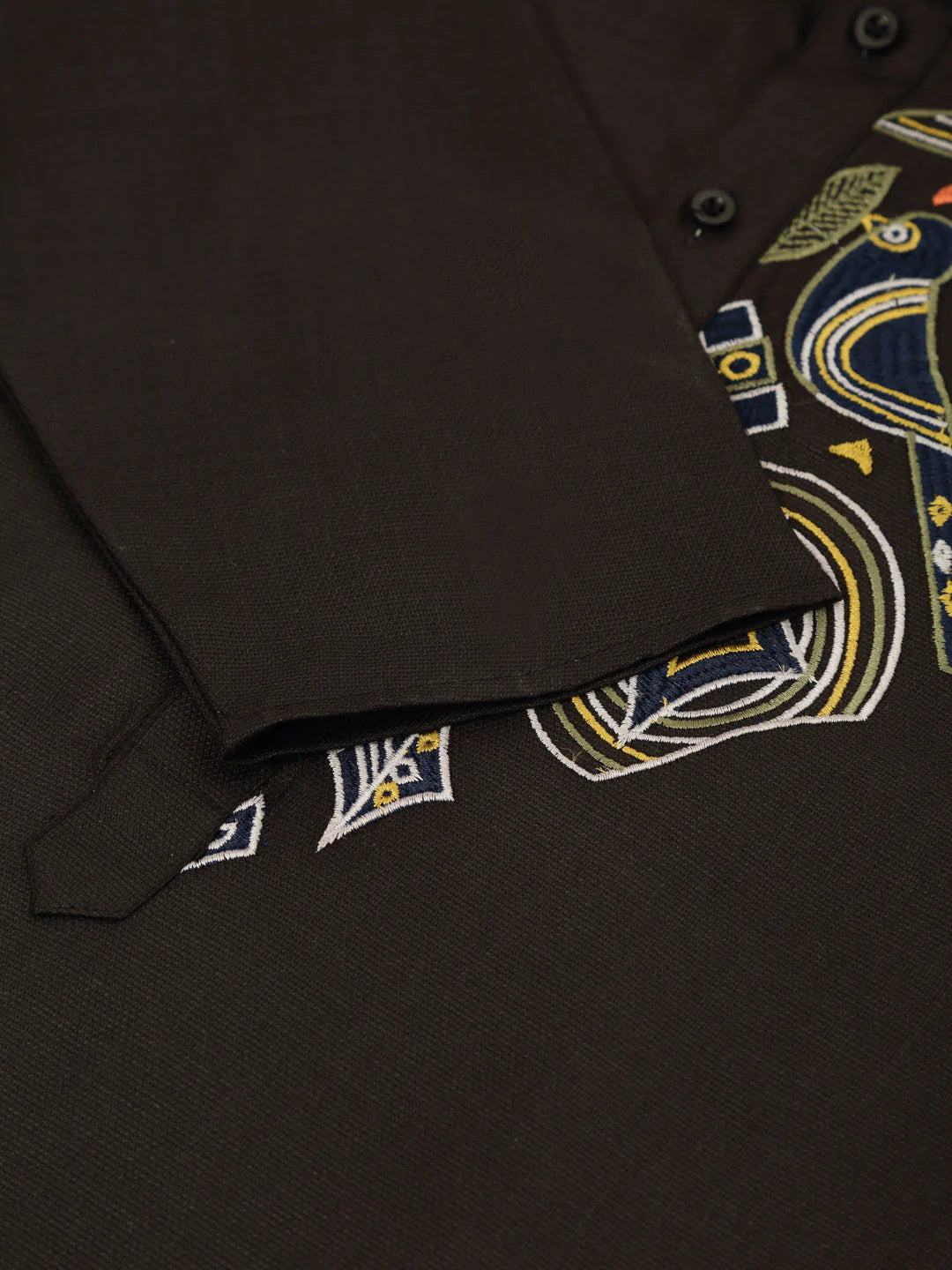 Men's Cotton Embroidered Kurta Pajama Sets ( JOKP 655 Black )