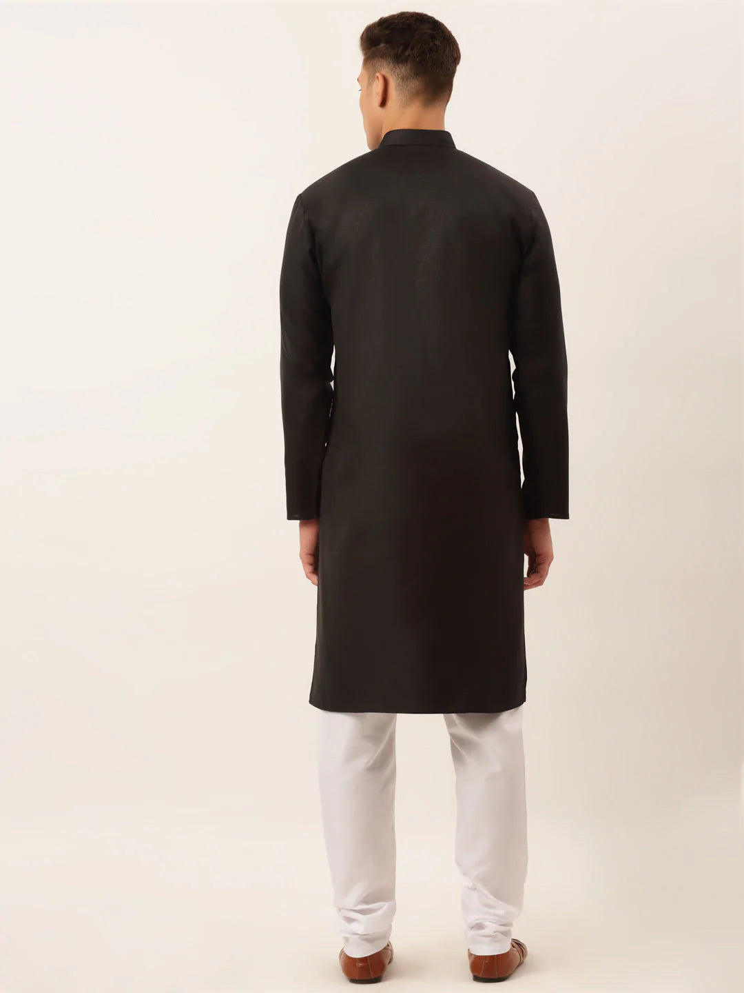 Men's Cotton Embroidered Kurta Pajama Sets ( JOKP 655 Black )