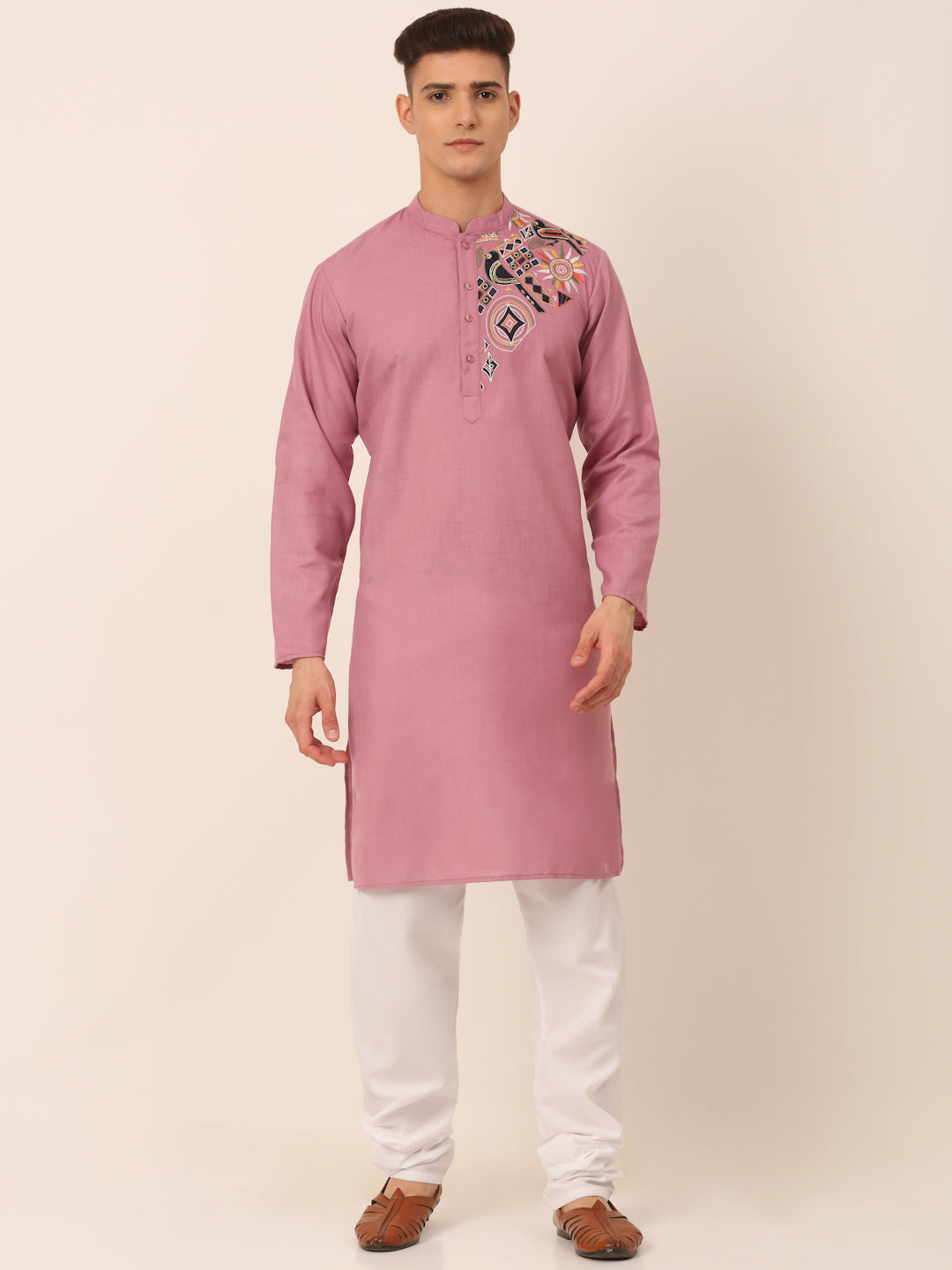 Men's Cotton Embroidered Kurta Pajama Sets ( JOKP 655Magenta )