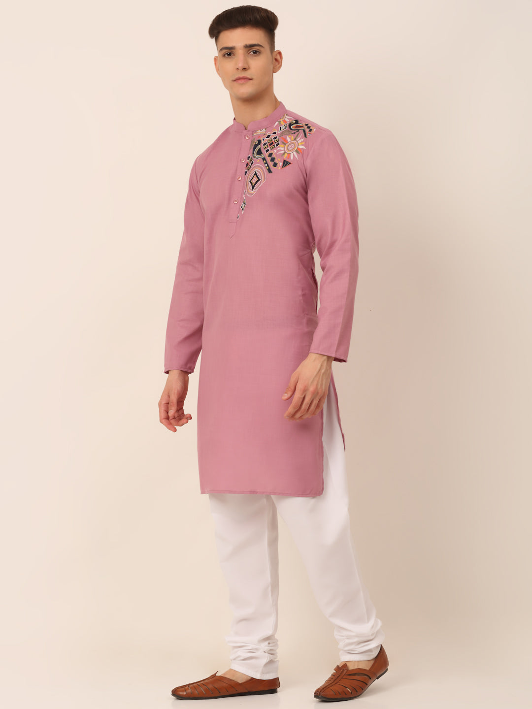 Men's Cotton Embroidered Kurta Pajama Sets ( JOKP 655Magenta )