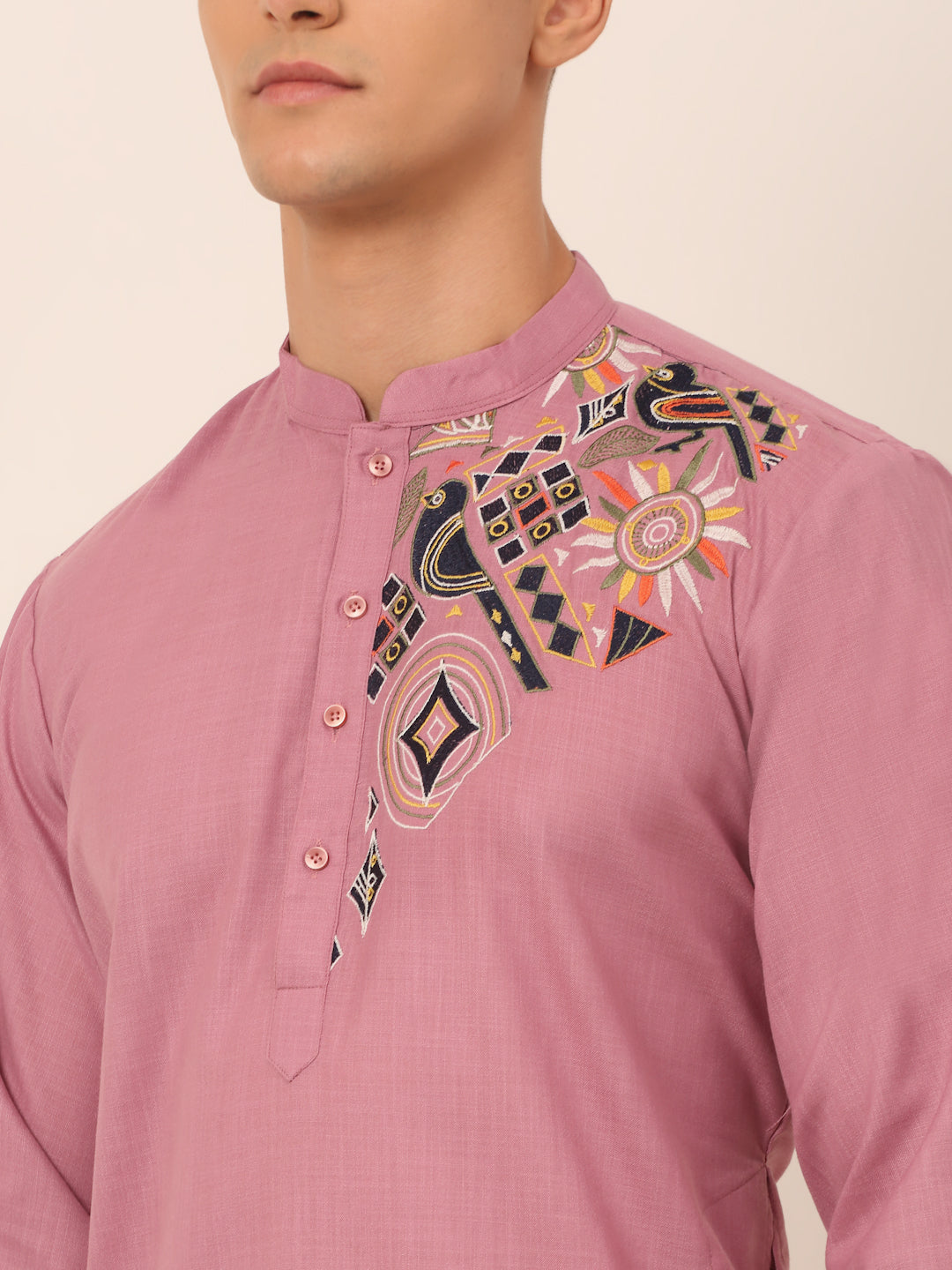 Men's Cotton Embroidered Kurta Pajama Sets ( JOKP 655Magenta )