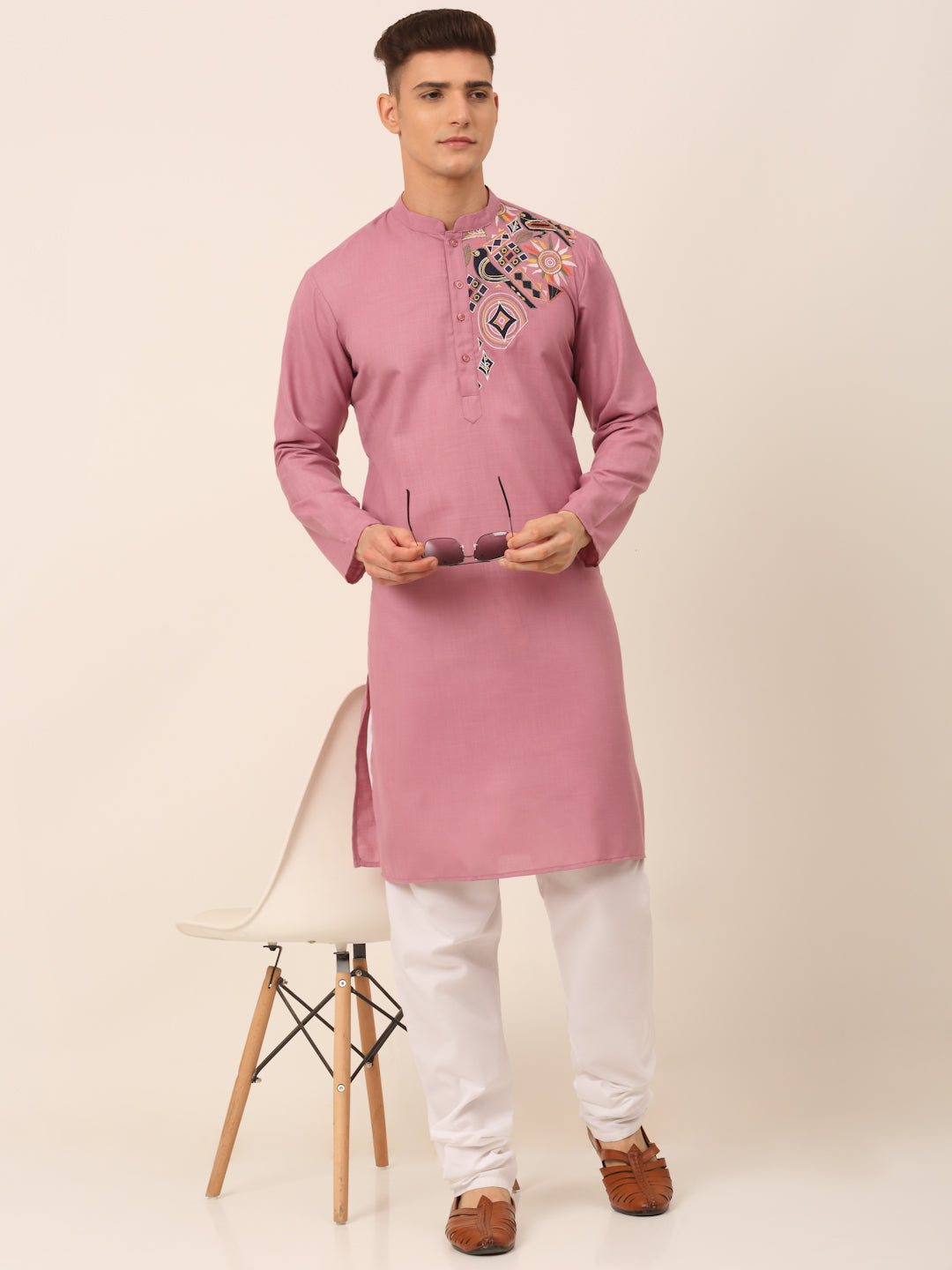 Men's Cotton Embroidered Kurta Pajama Sets ( JOKP 655Magenta )