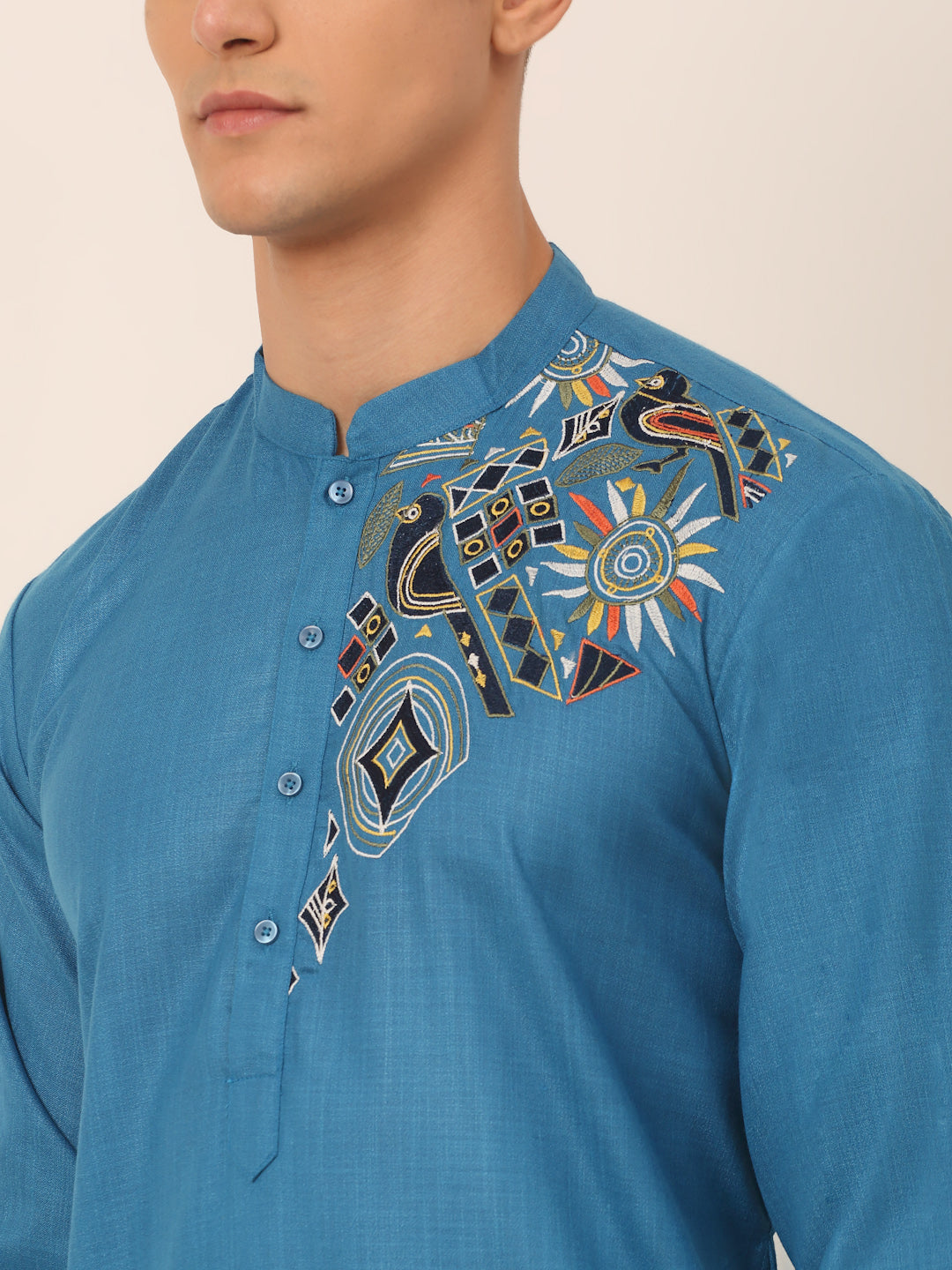 Men's Cotton Embroidered Kurta Pajama Sets ( JOKP 655Peacock )