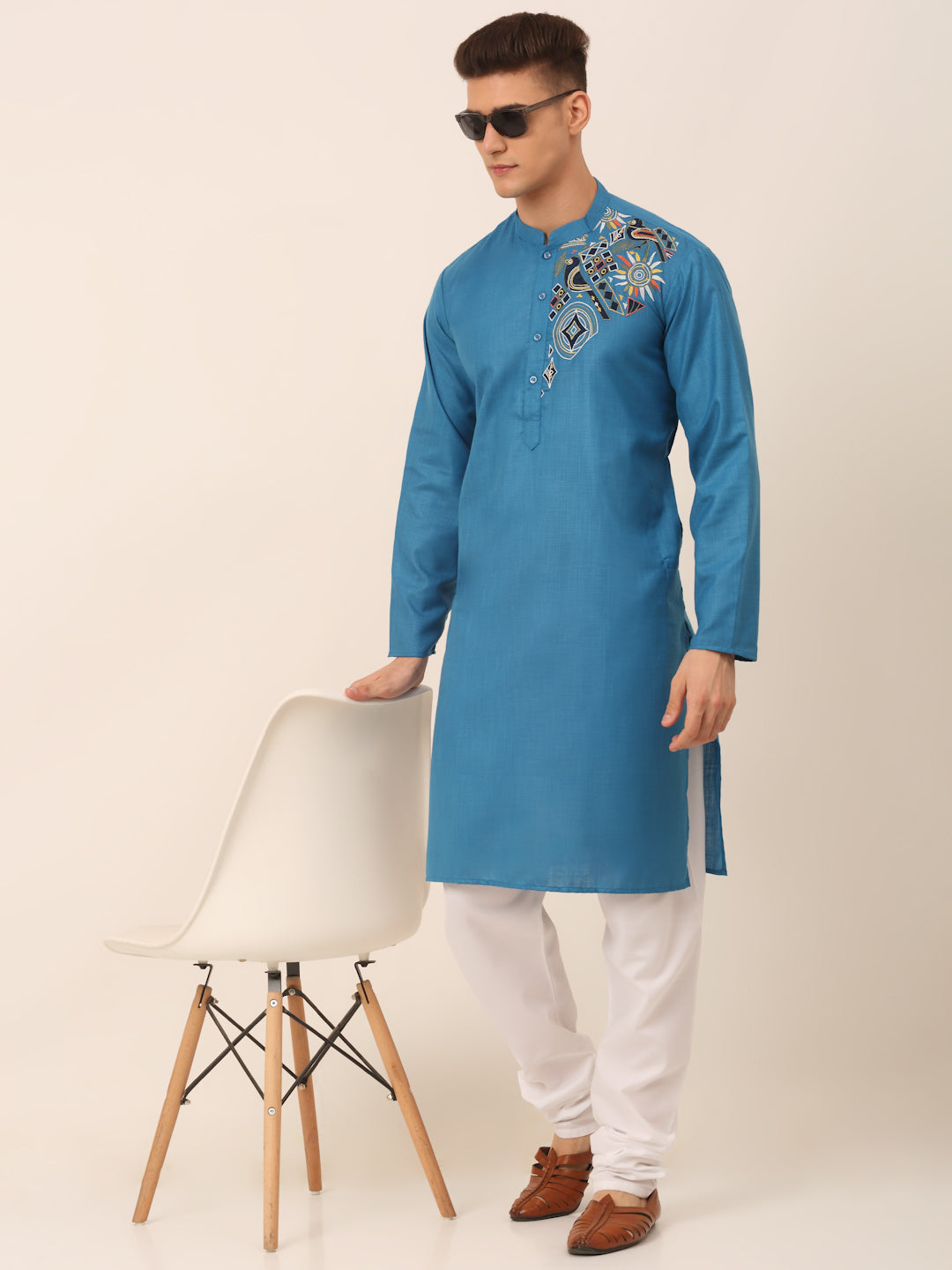 Men's Cotton Embroidered Kurta Pajama Sets ( JOKP 655Peacock )