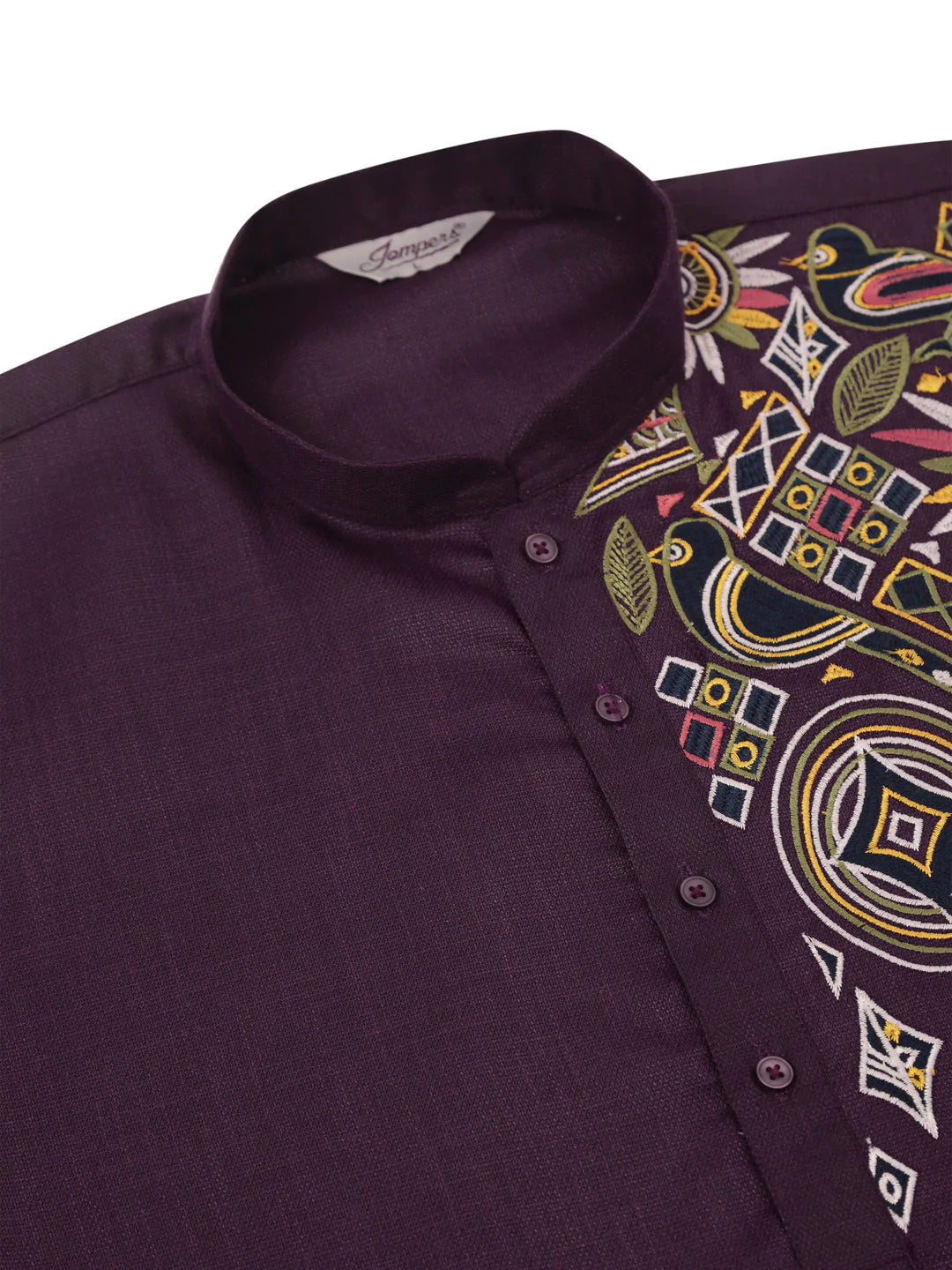 Men's Cotton Embroidered Kurta Pajama Sets ( JOKP 655 Purple )