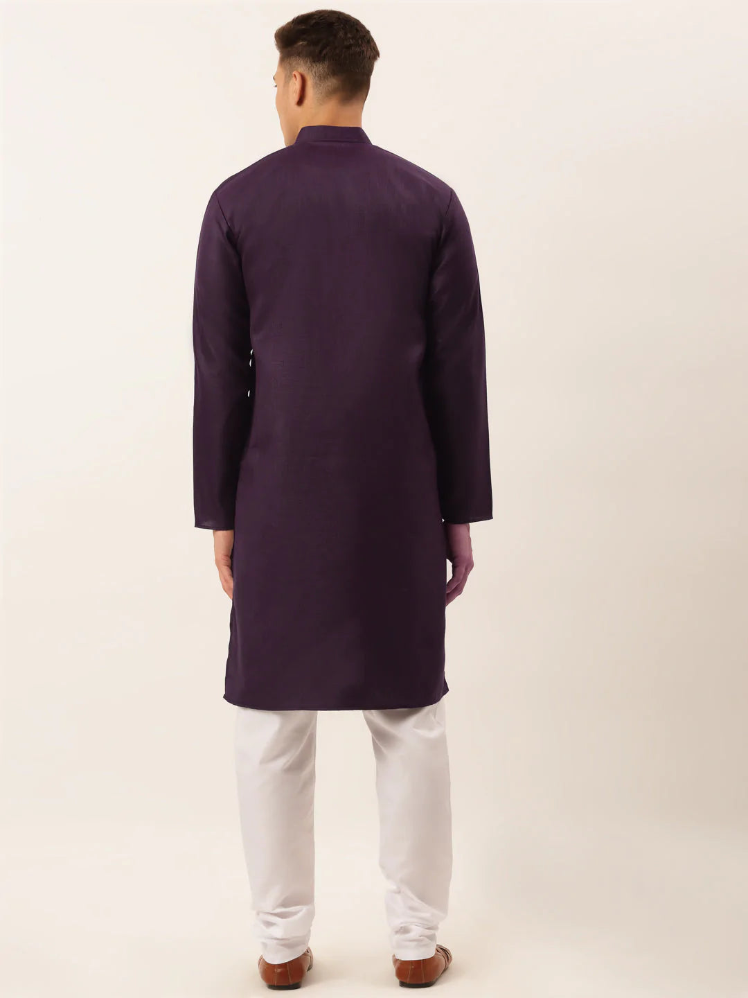 Men's Cotton Embroidered Kurta Pajama Sets ( JOKP 655 Purple )