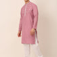 Men's Magenta Pink Embroidered Kurta Pajama Sets ( JOKP 656Magenta )