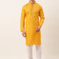 Men's Cotton Embroidered Kurta Pajama Sets ( JOKP 656 Mustard )