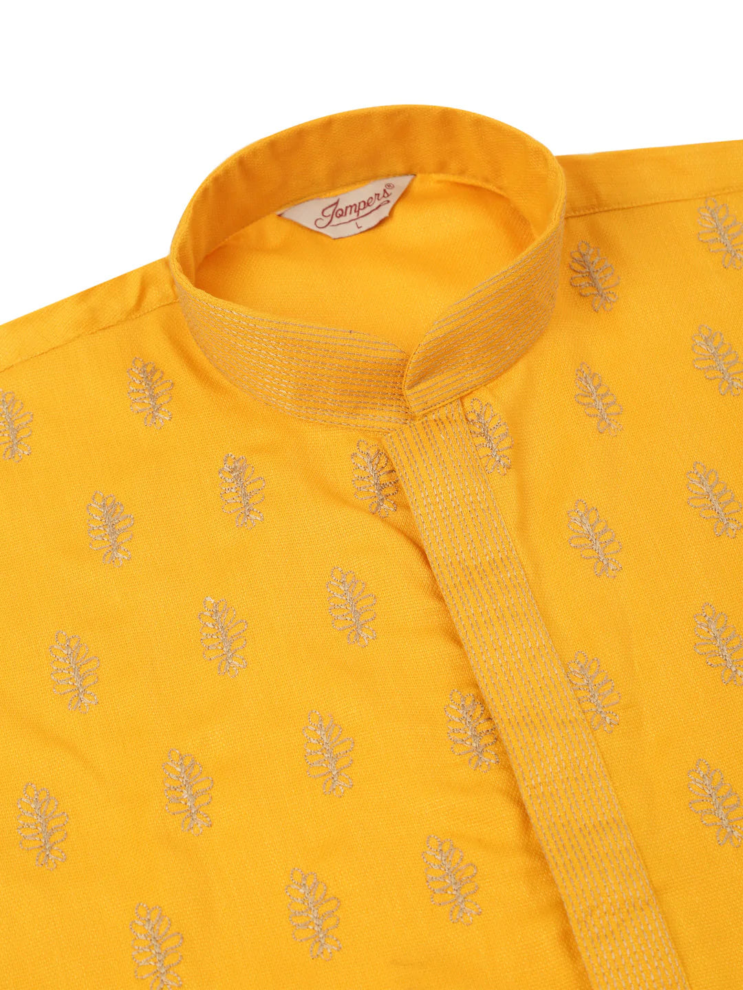 Men's Cotton Embroidered Kurta Pajama Sets ( JOKP 656 Mustard )