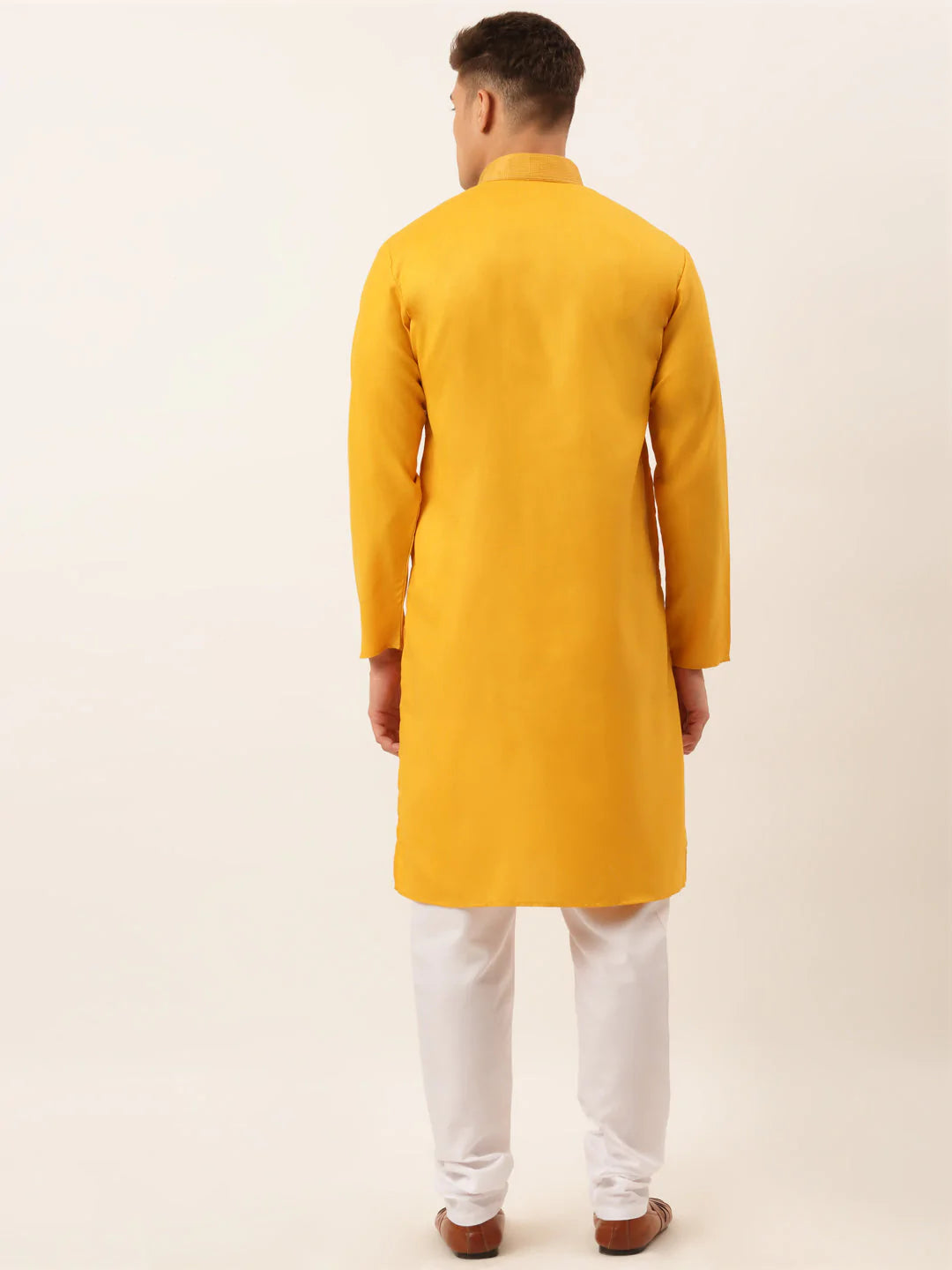 Men's Cotton Embroidered Kurta Pajama Sets ( JOKP 656 Mustard )