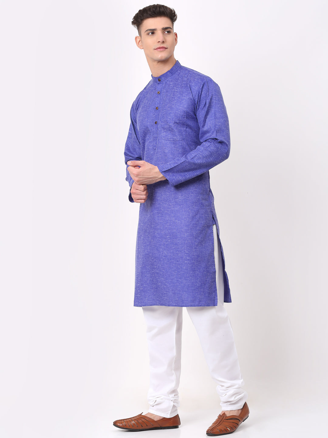 Men's Cotton Solid Kurta Pajama Sets ( JOKP 657Blue )