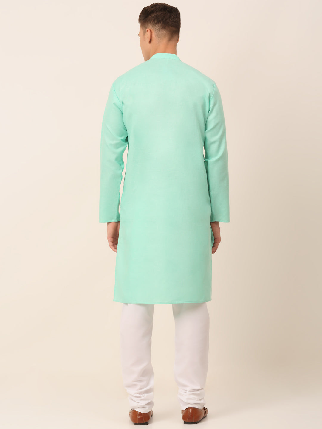 Men's Cotton Solid Kurta Pajama Sets ( JOKP 657Green )