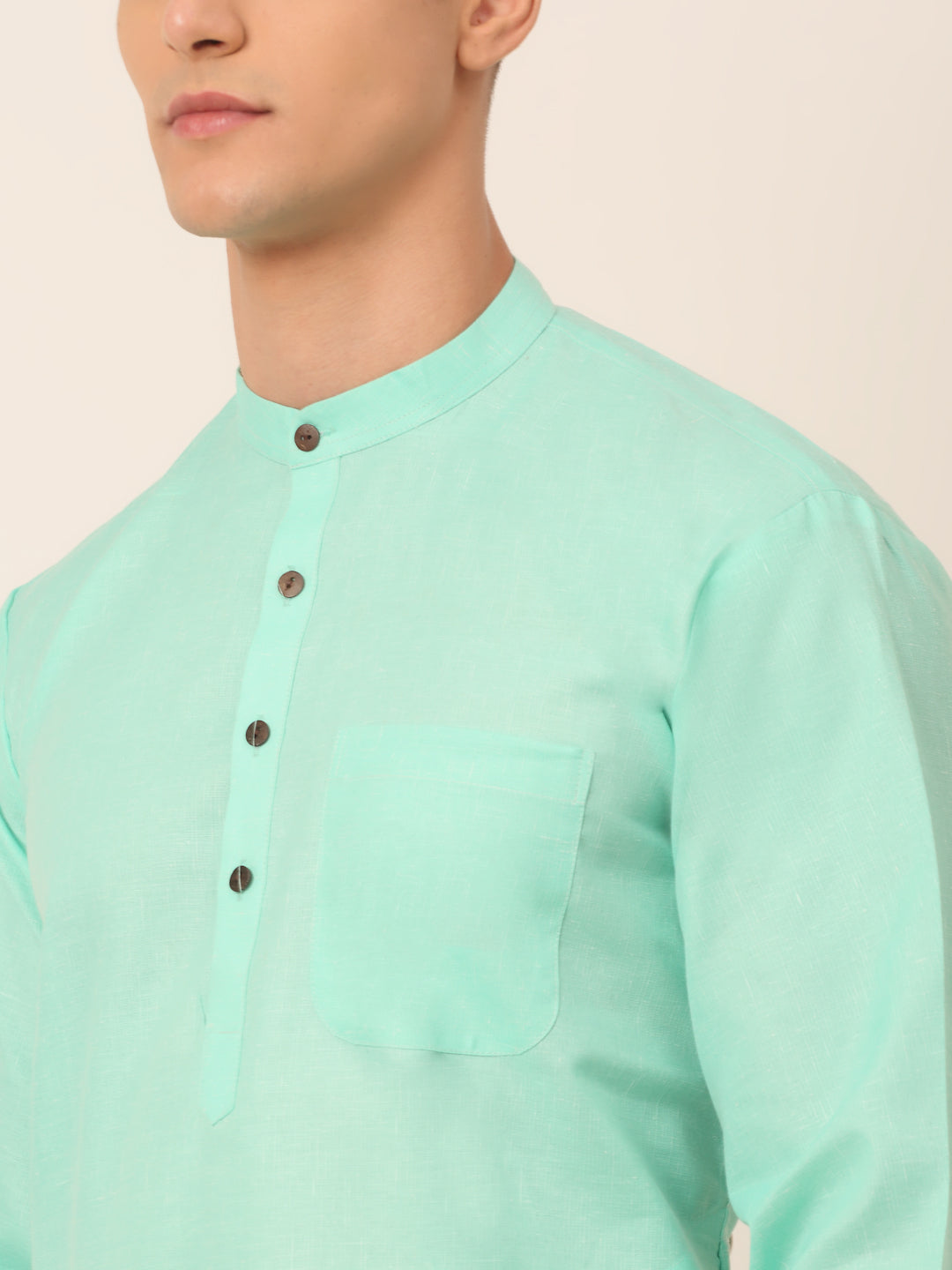 Men's Cotton Solid Kurta Pajama Sets ( JOKP 657Green )