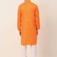 Men's Cotton Solid Kurta Pajama Sets ( JOKP 657Orange )