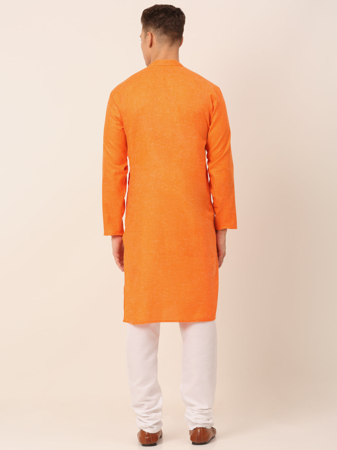 Men's Cotton Solid Kurta Pajama Sets ( JOKP 657Orange )