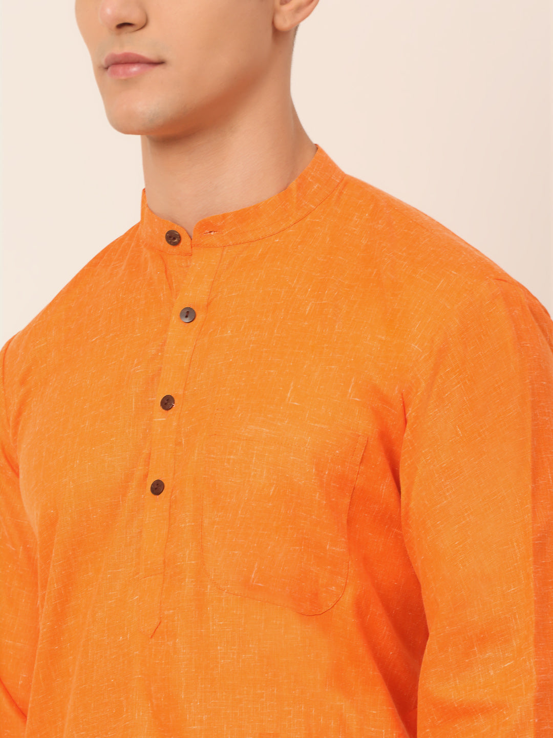 Men's Cotton Solid Kurta Pajama Sets ( JOKP 657Orange )