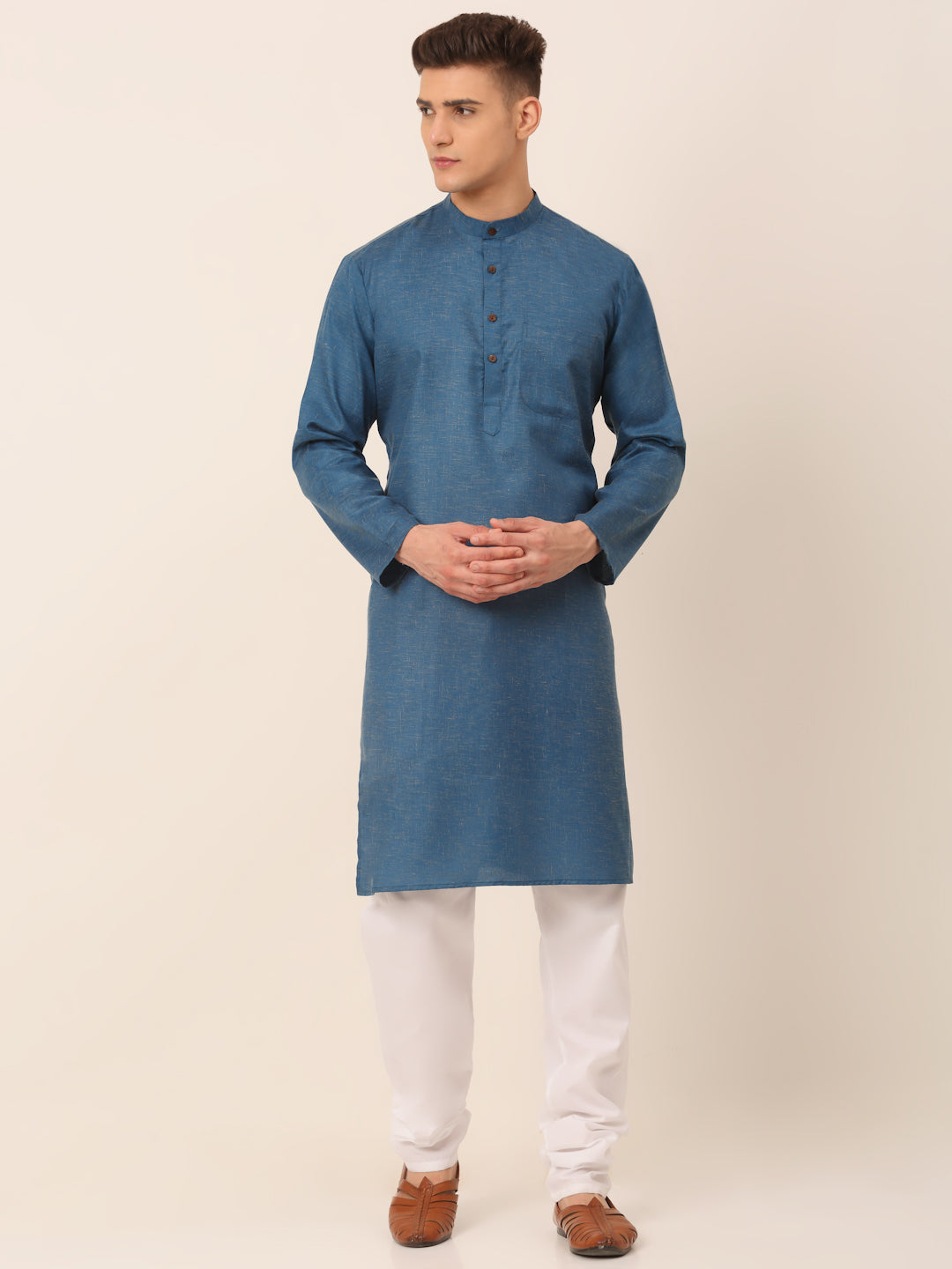 Men's Cotton Solid Kurta Pajama Sets ( JOKP 657Peacock )