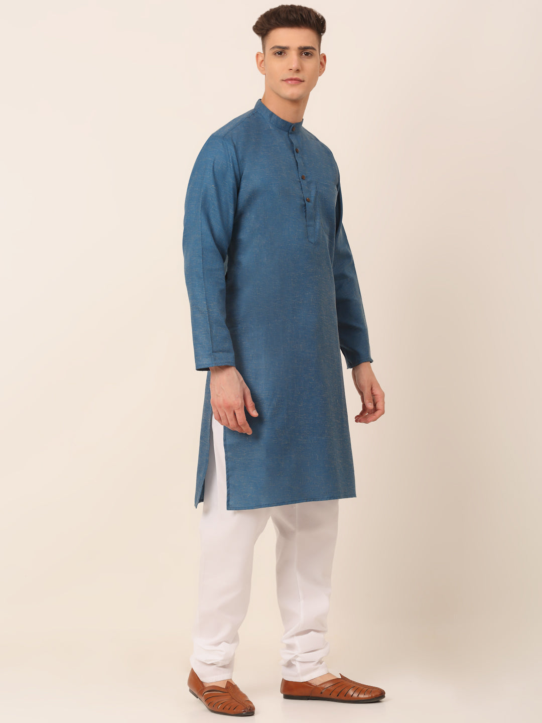 Men's Cotton Solid Kurta Pajama Sets ( JOKP 657Peacock )