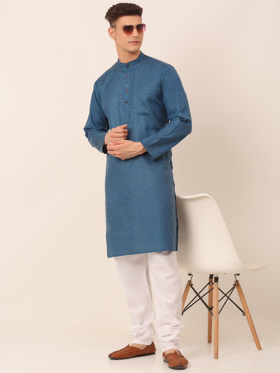 Men's Cotton Solid Kurta Pajama Sets ( JOKP 657Peacock )