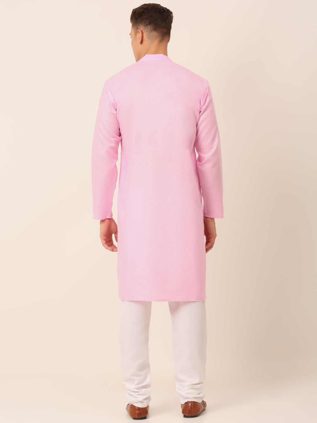 Men's Cotton Solid Kurta Pajama Sets ( JOKP 657Pink )