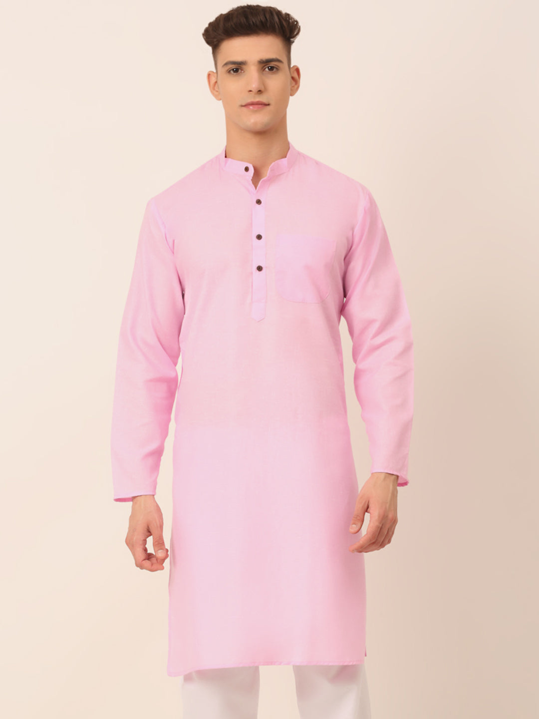 Men's Cotton Solid Kurta ( KO 657Pink )