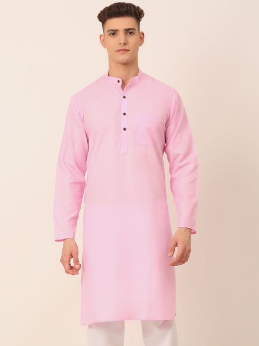Men's Cotton Solid Kurta ( KO 657Pink )