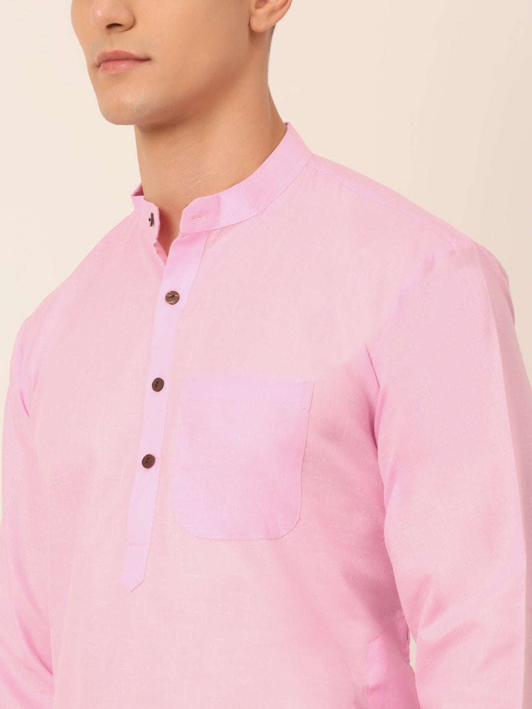 Men's Cotton Solid Kurta ( KO 657Pink )