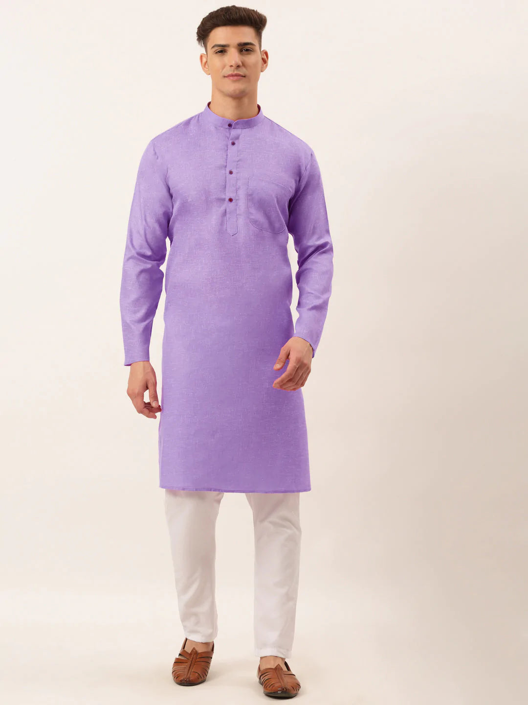 Men's Cotton Solid Kurta Pajama Set ( JOKP 657 Purple )