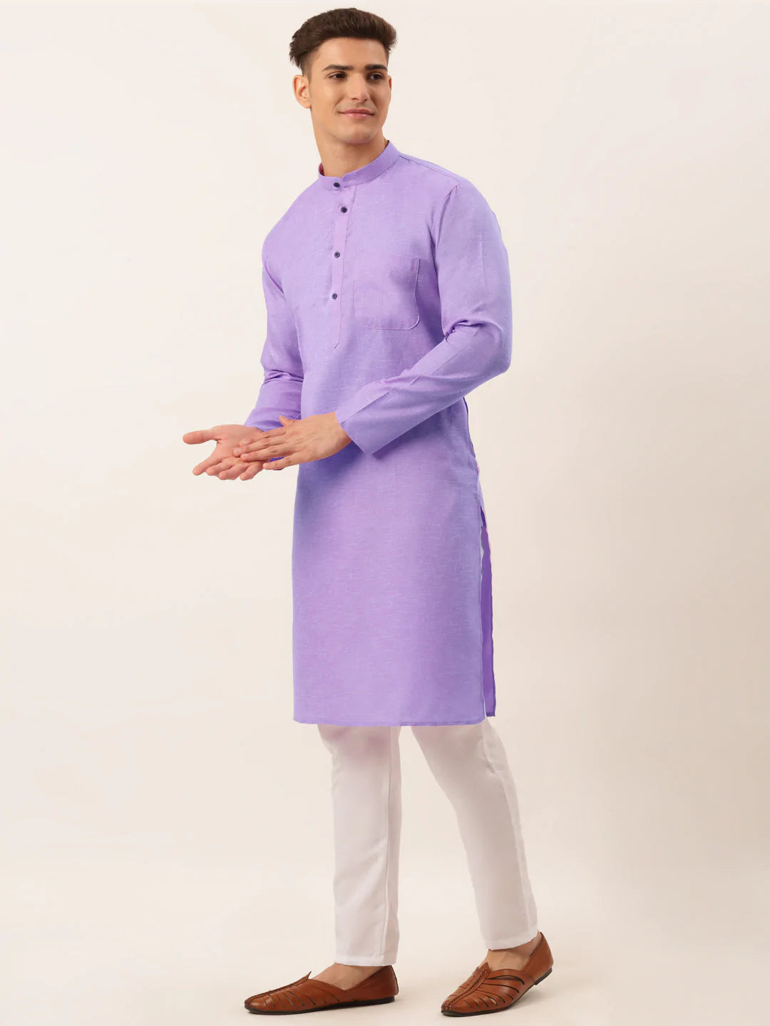 Men's Cotton Solid Kurta Pajama Set ( JOKP 657 Purple )