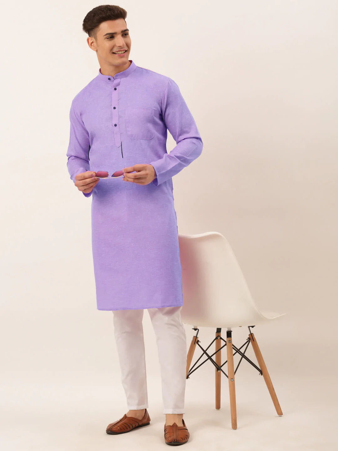 Men's Cotton Solid Kurta Pajama Set ( JOKP 657 Purple )