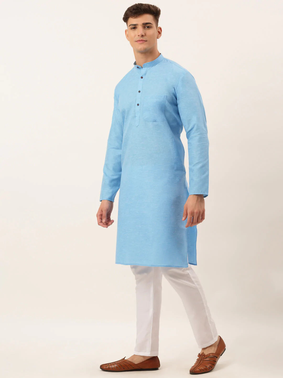 Men's Cotton Solid Kurta Pajama Set ( JOKP 657 Sky )
