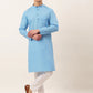 Men's Cotton Solid Kurta Pajama Set ( JOKP 657 Sky )
