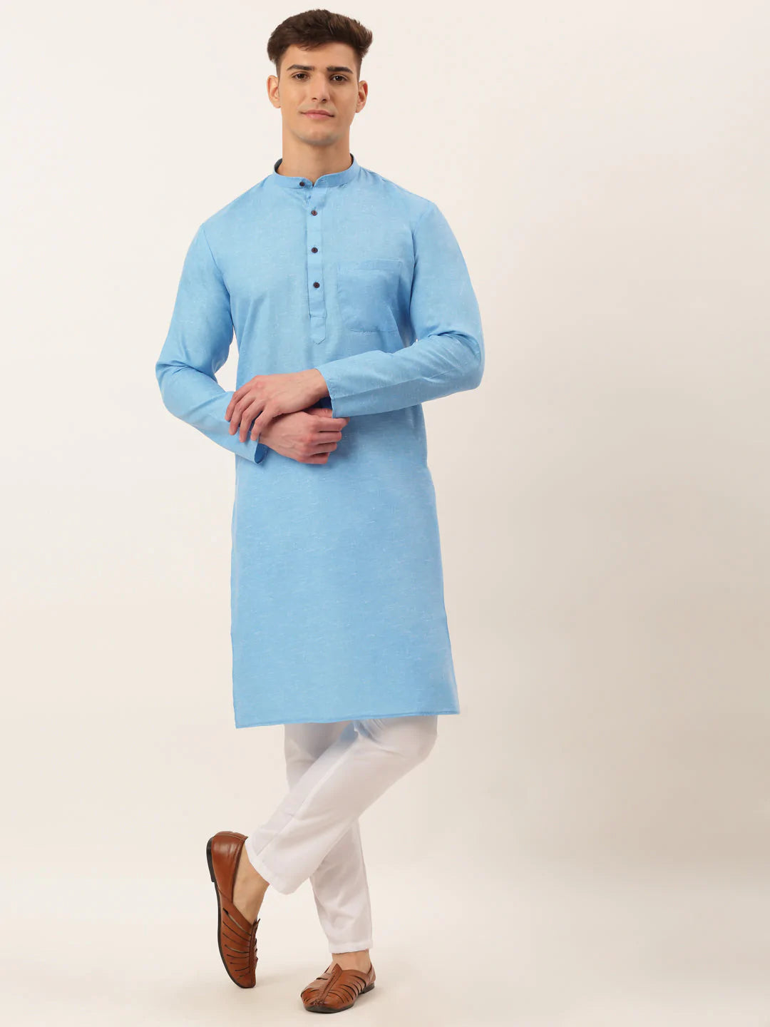 Men's Cotton Solid Kurta Pajama Set ( JOKP 657 Sky )