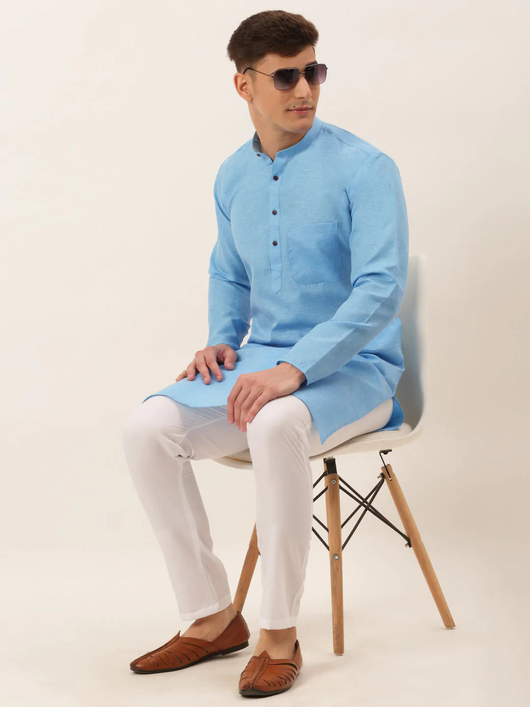 Men's Cotton Solid Kurta Pajama Set ( JOKP 657 Sky )