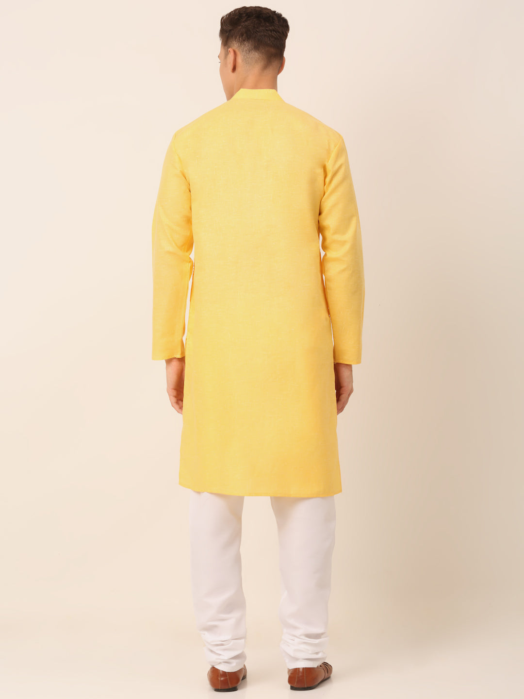 Men's Cotton Solid Kurta Pajama Sets ( JOKP 657Yellow )