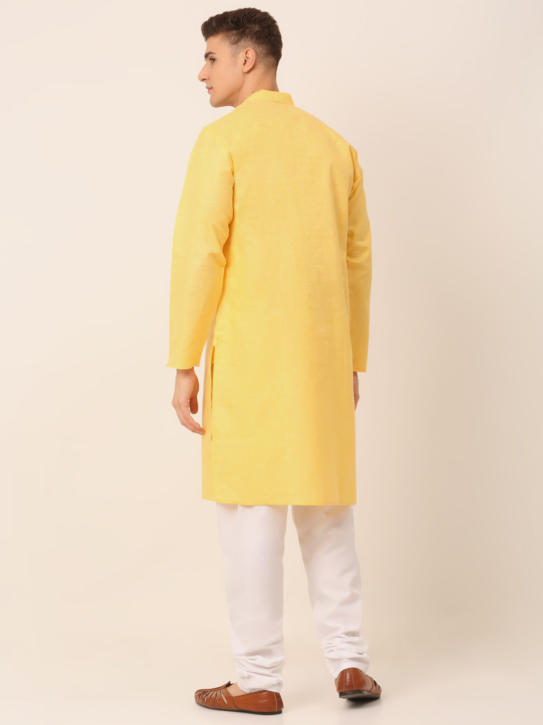 Men's Cotton Solid Kurta Pajama Sets ( JOKP 657Yellow )