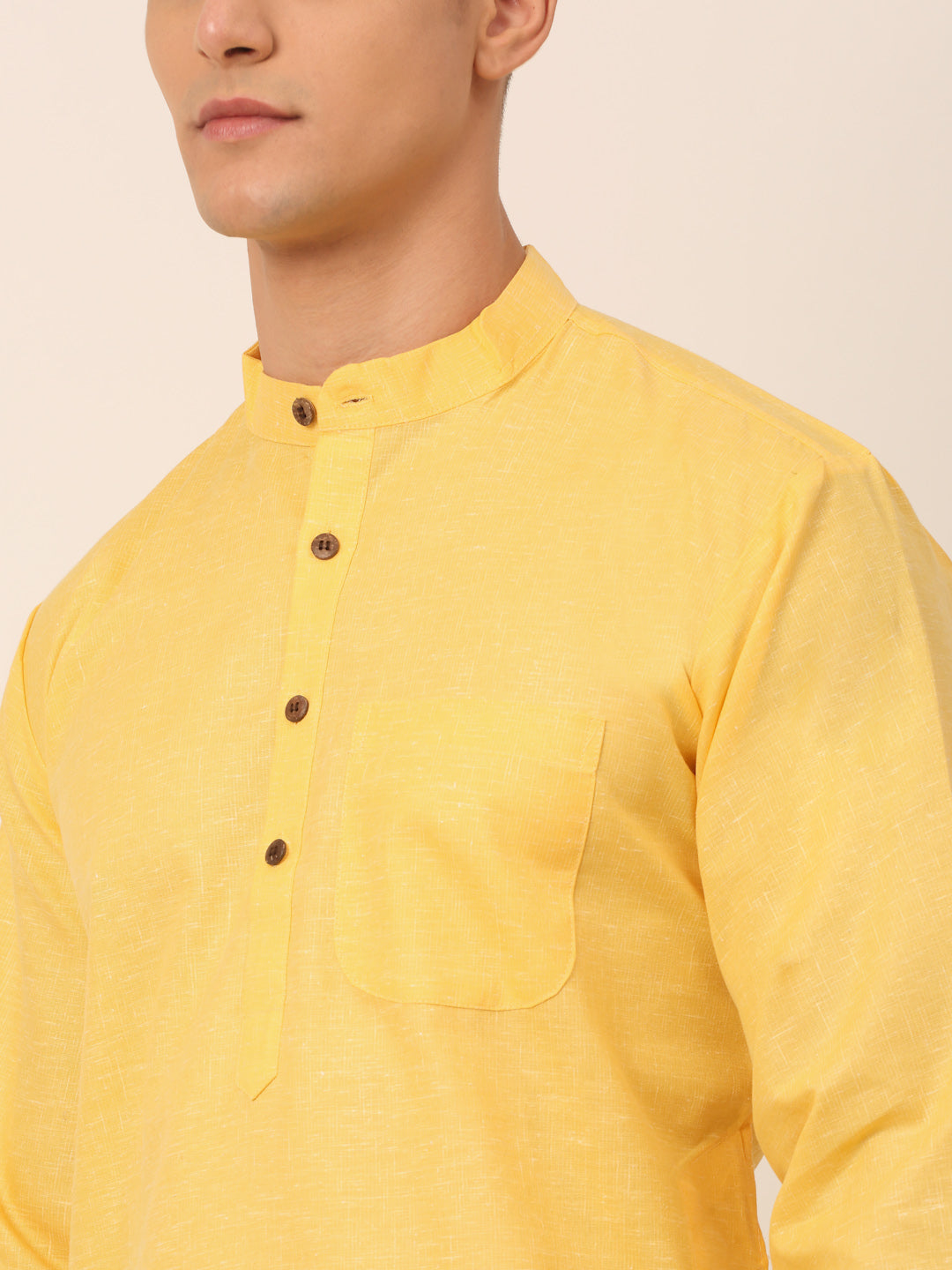 Men's Cotton Solid Kurta Pajama Sets ( JOKP 657Yellow )