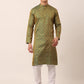 Men's Woven Design Jacquard Kurta Pyjama ( JOKP 658 Green )