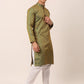 Men's Woven Design Jacquard Kurta Pyjama ( JOKP 658 Green )