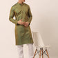 Men's Woven Design Jacquard Kurta Pyjama ( JOKP 658 Green )