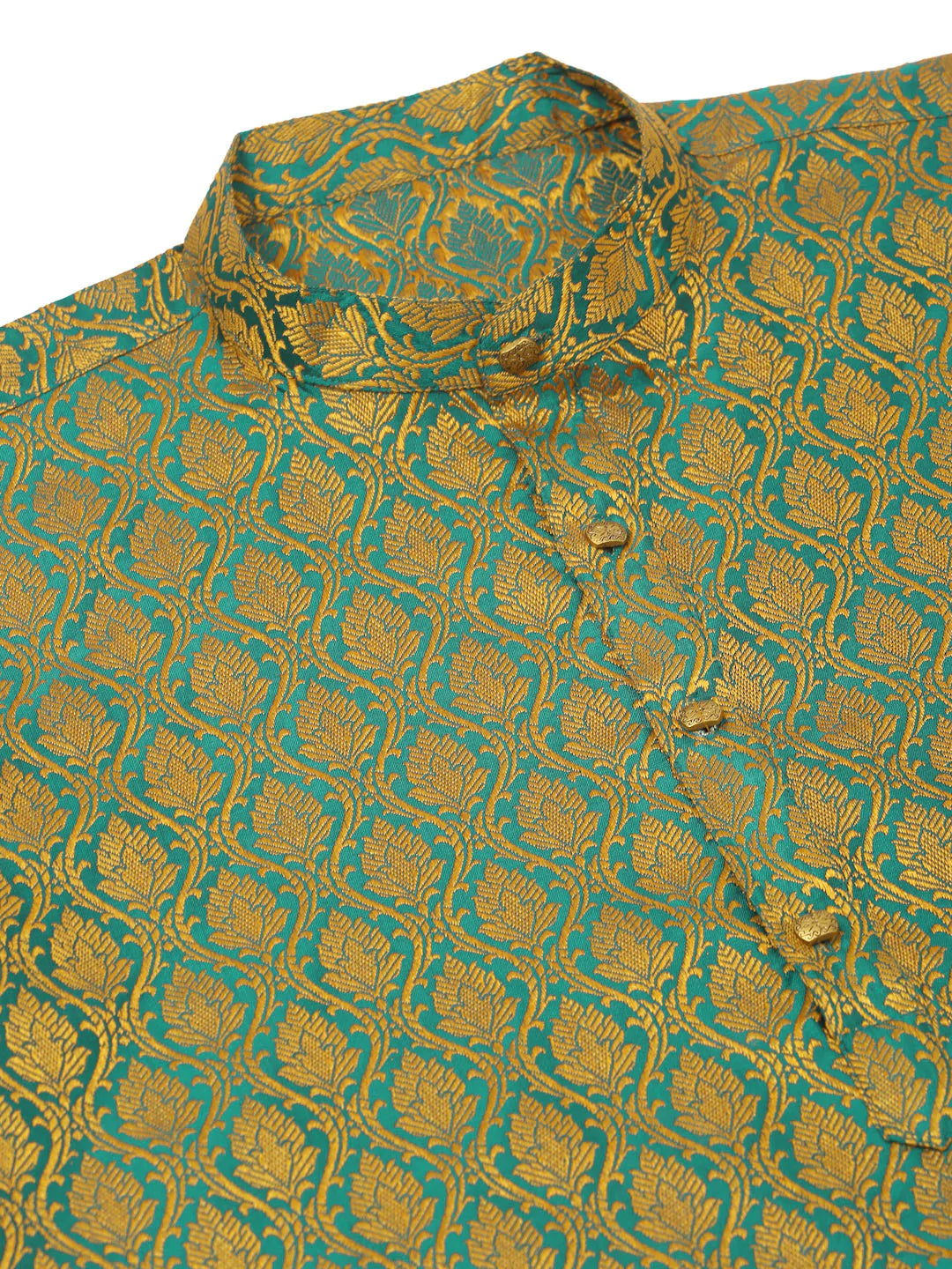 Men's Woven Design Jacquard Kurta Pyjama ( JOKP 658 Green )